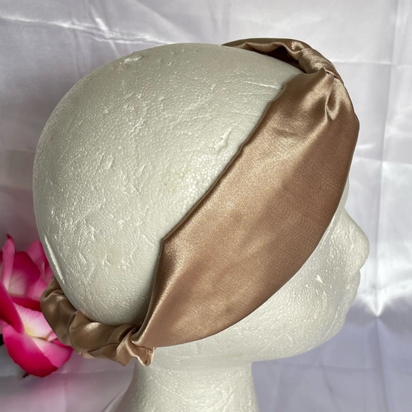 Tan Satin Headband wrap scrunched For Women Pleated design - Picture 10 of 13
